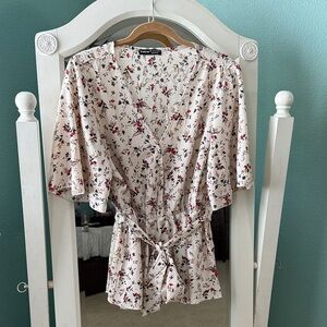 SHEIN Floral Kimono Top - Cream and Red
